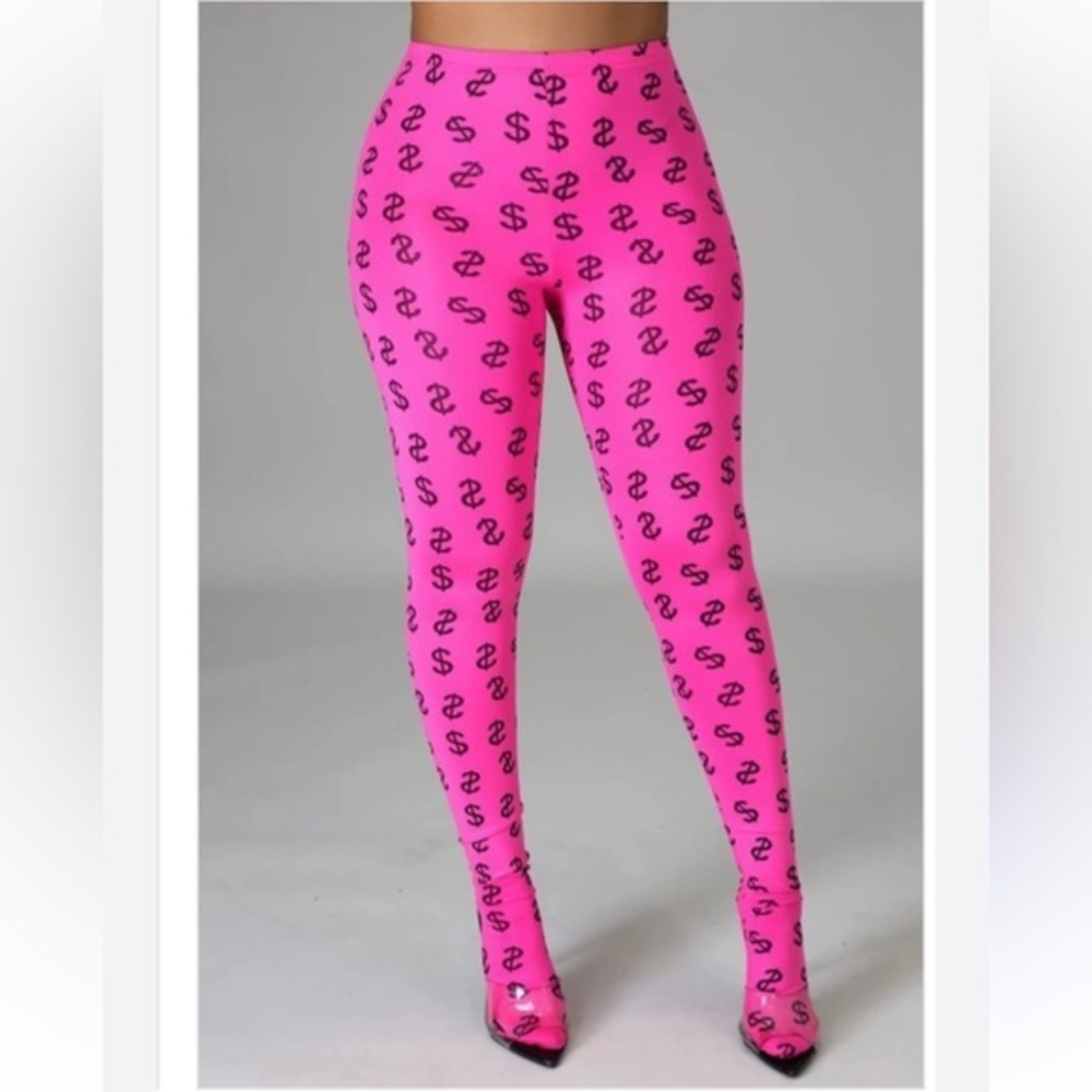 PINK HIGH RISE LEGGINGS - Picture 2 of 12